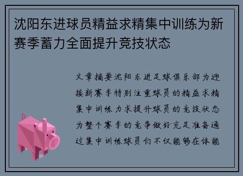 沈阳东进球员精益求精集中训练为新赛季蓄力全面提升竞技状态