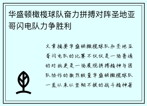 华盛顿橄榄球队奋力拼搏对阵圣地亚哥闪电队力争胜利